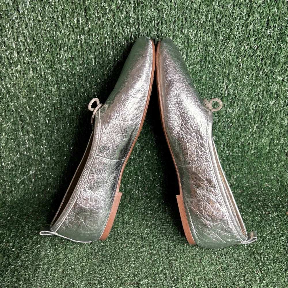 Sam Edelman Ari Bow Metallic Leather Ballet Chic Flat Shoes Silver Womens Sz 9 M